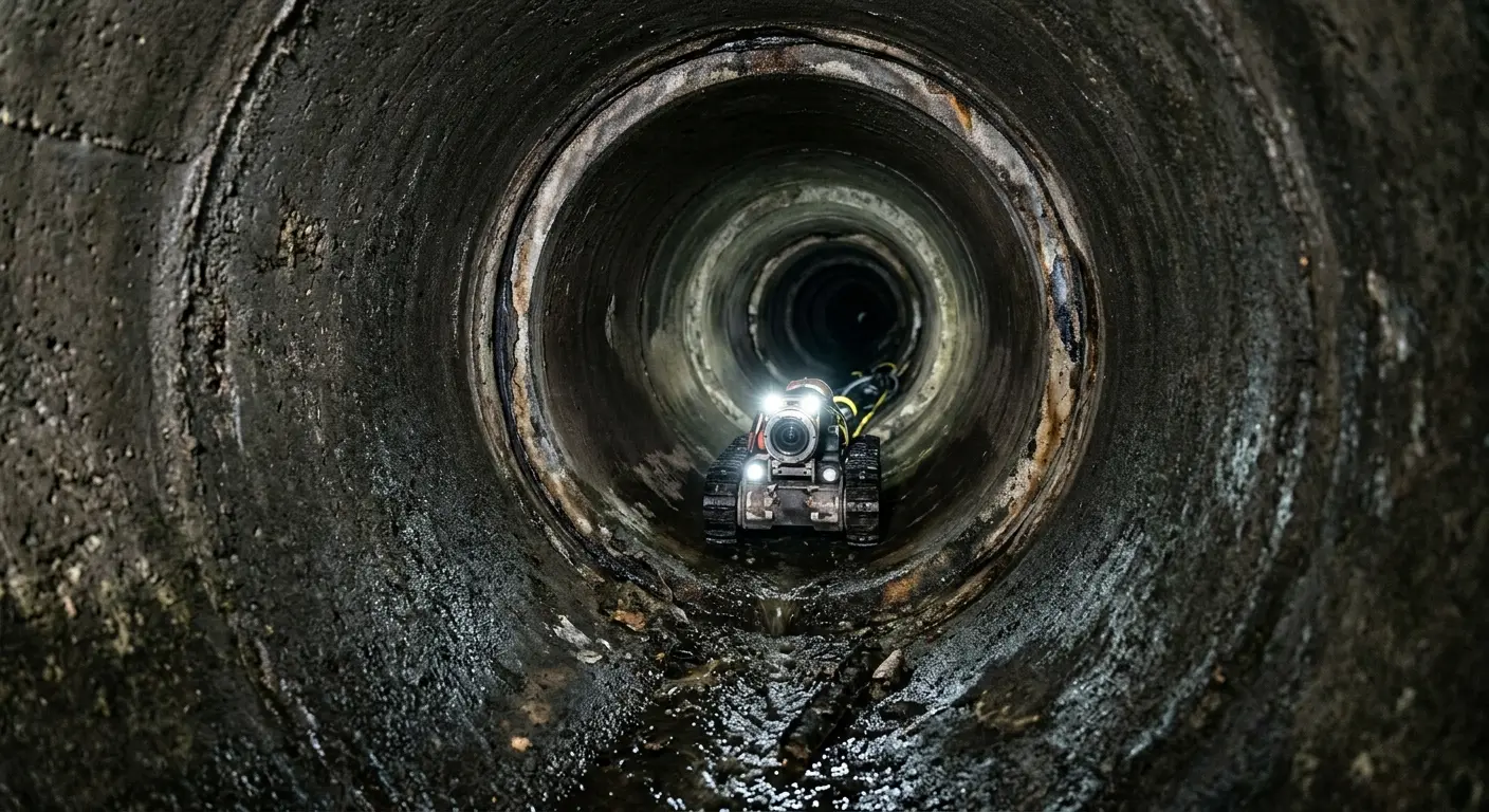 Robotic sewer camera inspecting pipe interior for Sewer Line Cleaning in Waveland